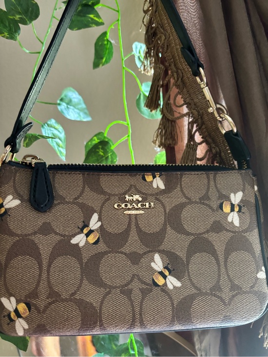 Coach Handbags - Coach Brown Signature Bee Print Shoulder Bag with Black Trim